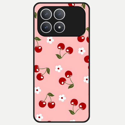  Cherry Love Mood Glass Case For Poco F8 Pro back cover – full design glossy printed glass finish