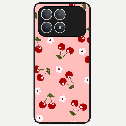  Cherry Love Mood Glass Case For Poco F8 Pro back cover – full design glossy printed glass finish