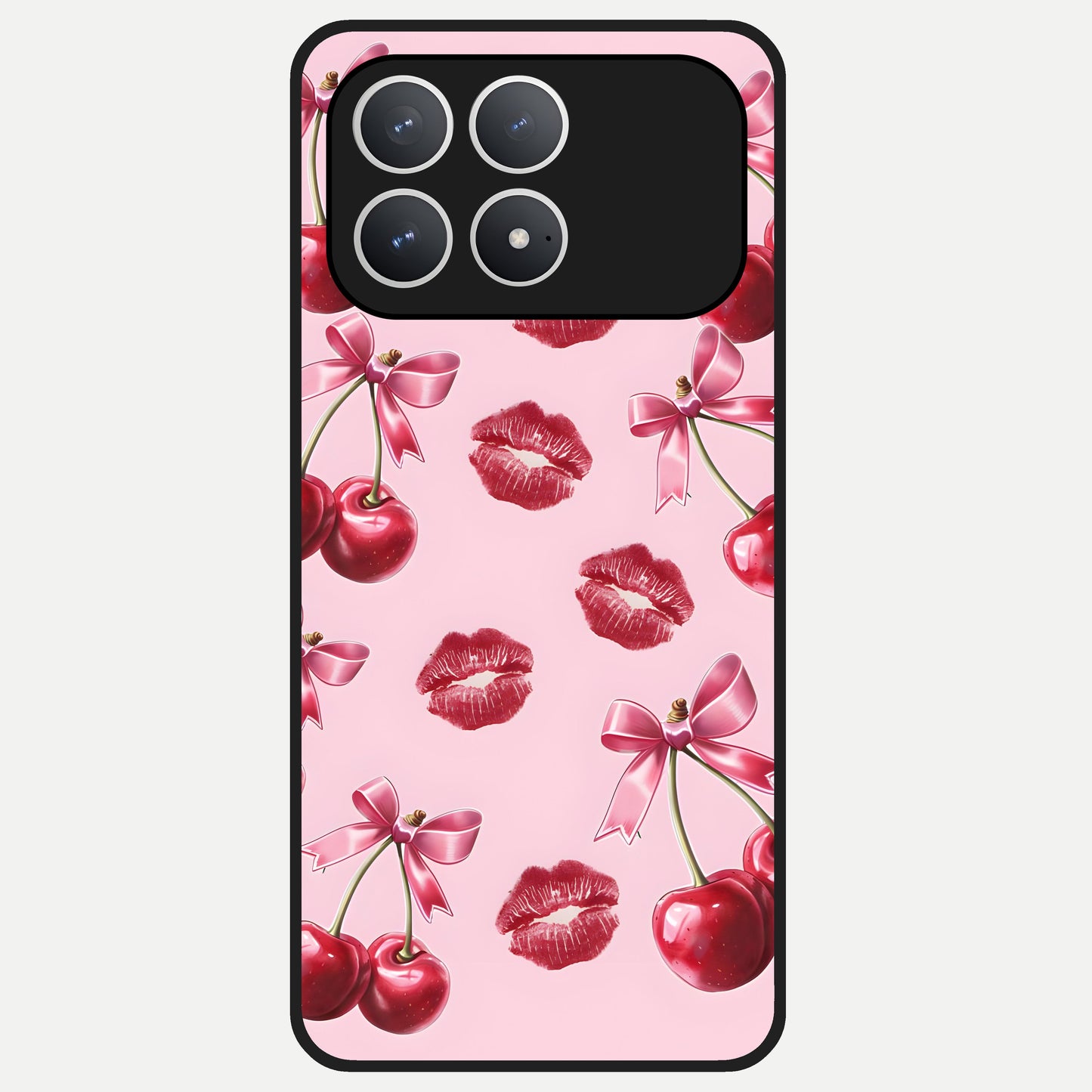  Cherry With Lips Glass Case For Poco F8 Pro back cover – full design glossy printed glass finish