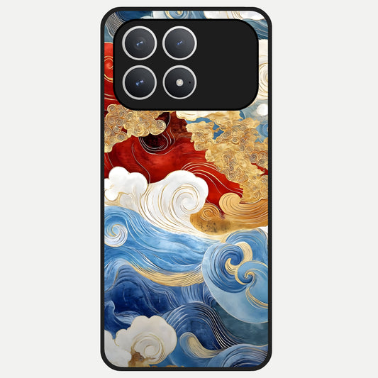  Colored Waves Glass Case For Poco F8 Pro back cover – full design glossy printed glass finish