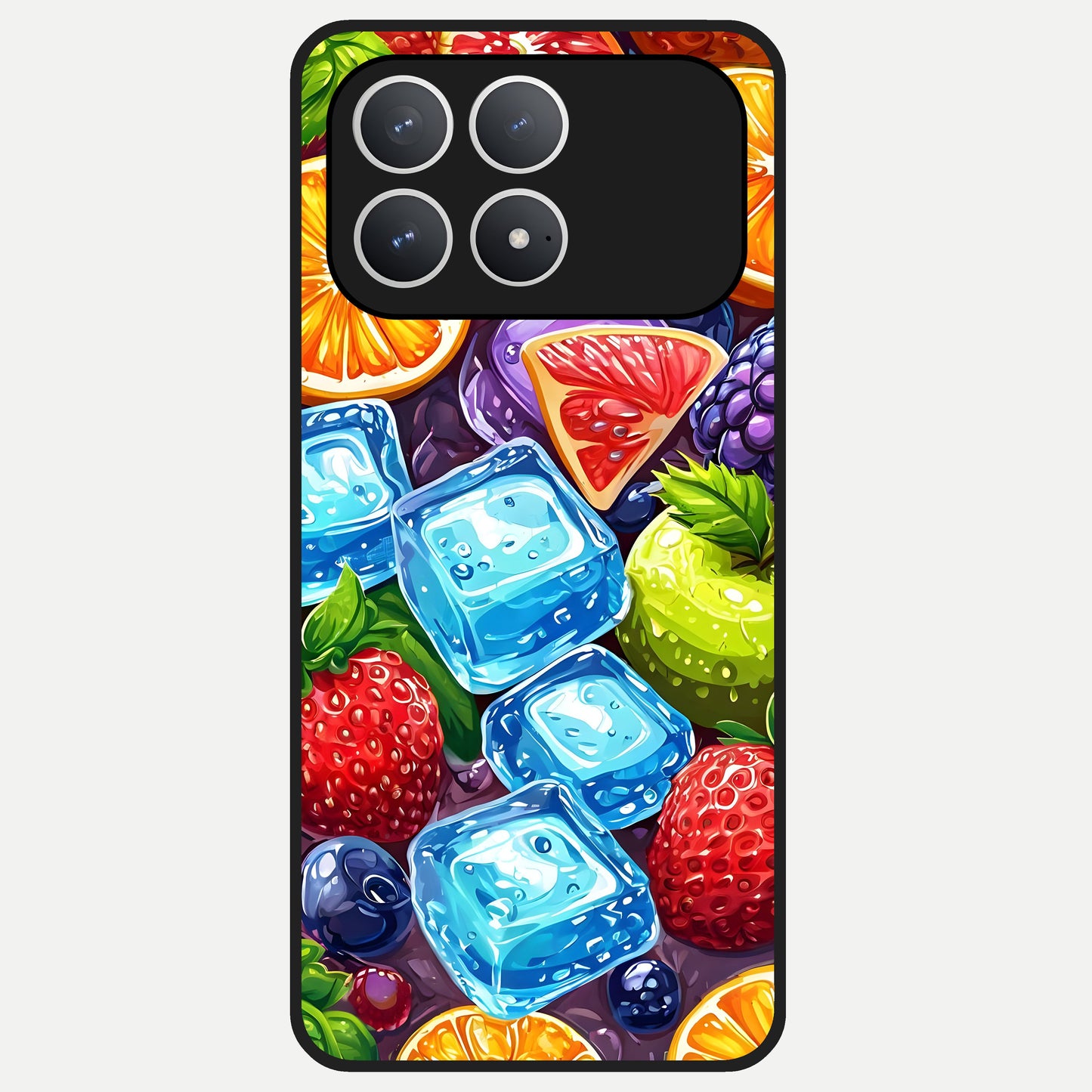  Colorful Fruits with Ice Glass Case For Poco F8 Pro back cover – full design glossy printed glass finish