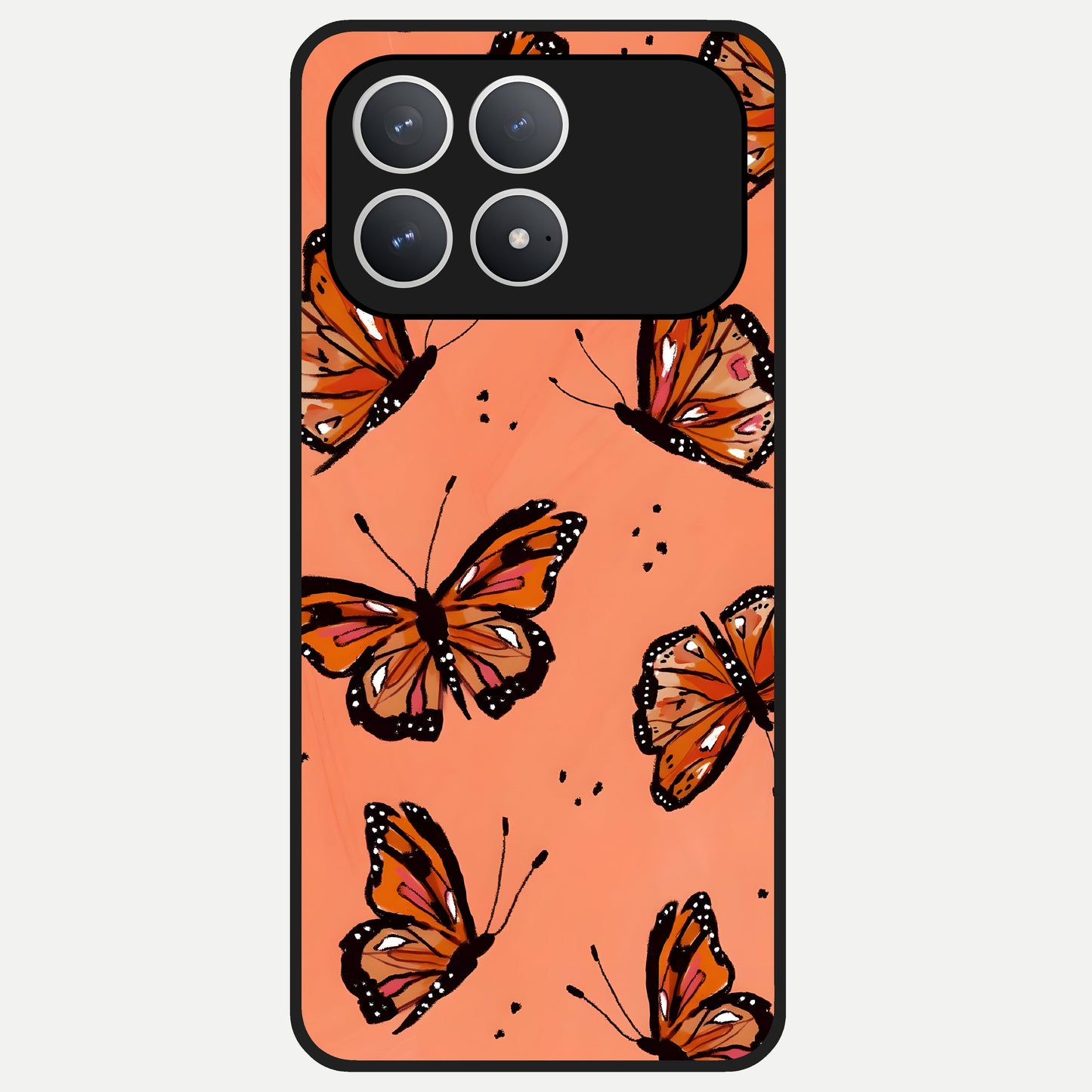  Coral Wing Butterfly Glass Case For Poco F8 Pro back cover – full design glossy printed glass finish