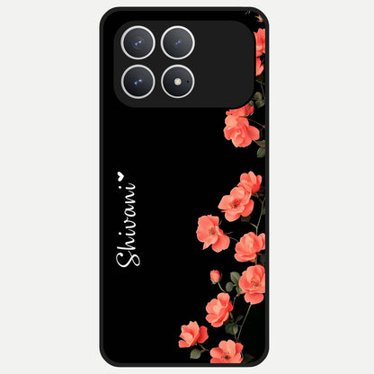  Crimson Bloom Grace Custom Name Glass Case For Poco F8 Pro back cover – full design glossy printed glass finish