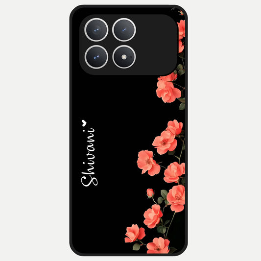  Crimson Bloom Grace Custom Name Glass Case For Poco F8 Pro back cover – full design glossy printed glass finish