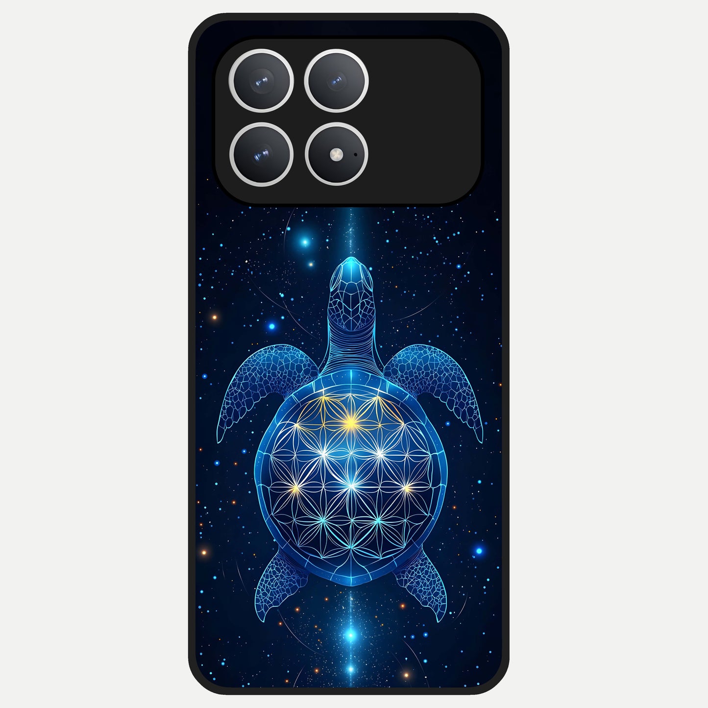  Crimson Blue Turtle Glass Case For Poco F8 Pro back cover – full design glossy printed glass finish