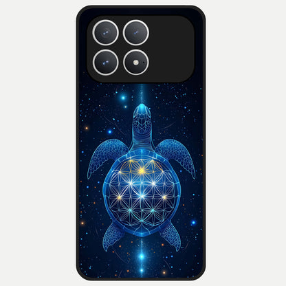  Crimson Blue Turtle Glass Case For Poco F8 Pro back cover – full design glossy printed glass finish
