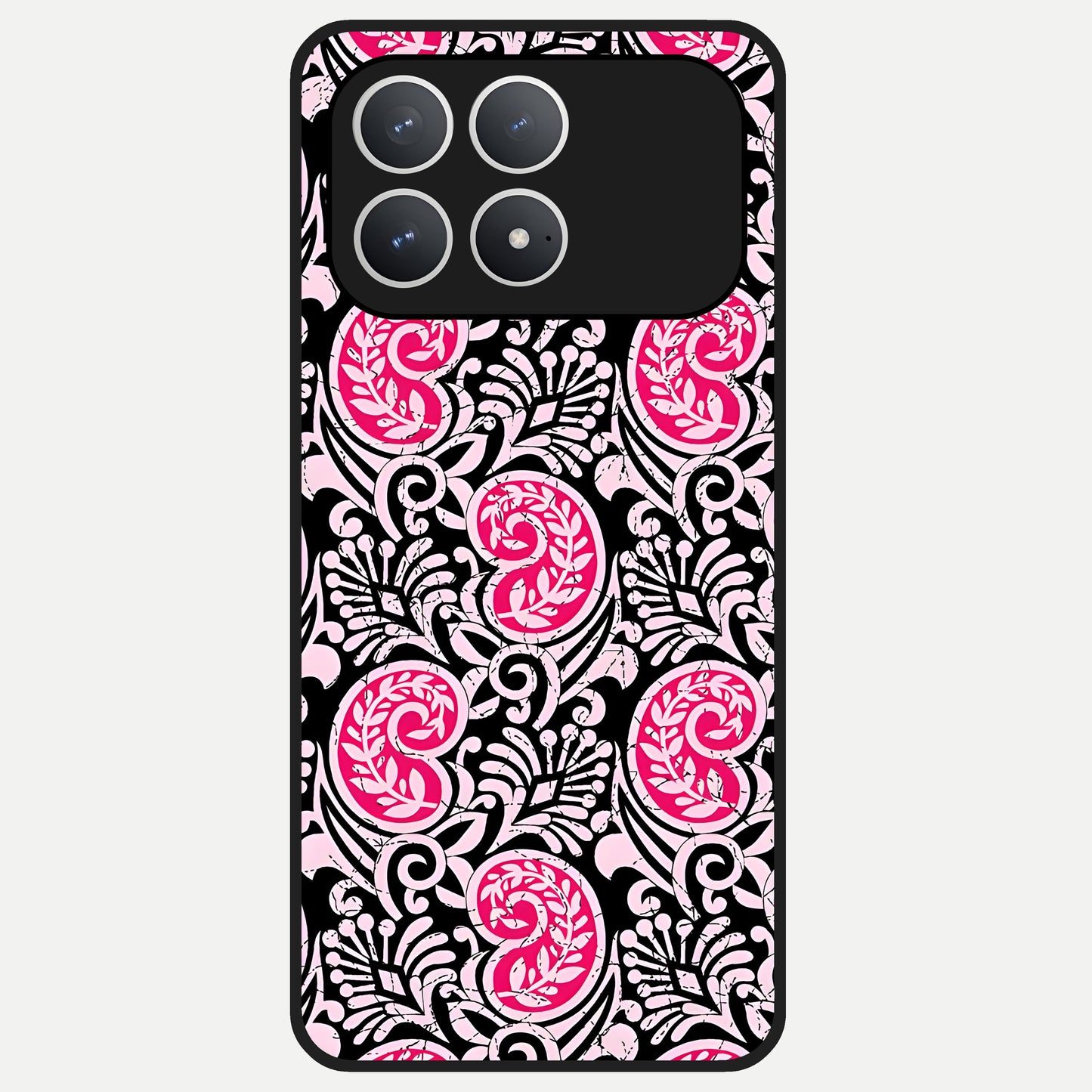 Crimson Paisley Charm Glass Case For Poco F8 Pro back cover – full design glossy printed glass finish