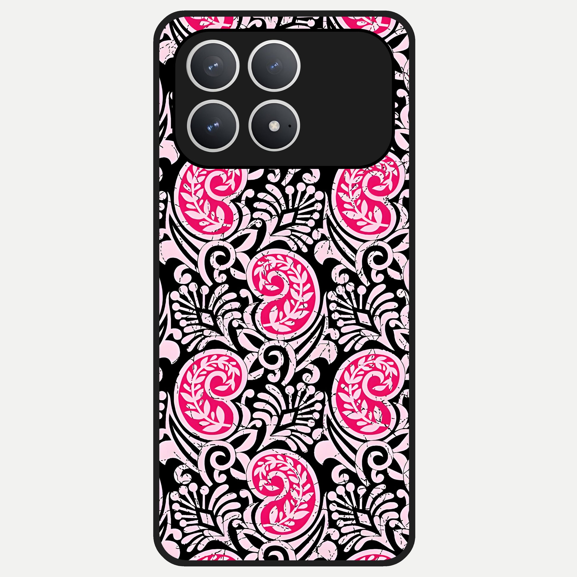  Crimson Paisley Charm Glass Case For Poco F8 Pro back cover – full design glossy printed glass finish