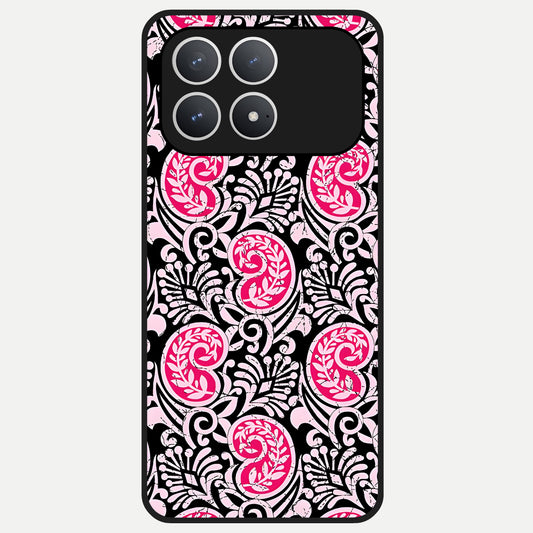  Crimson Paisley Charm Glass Case For Poco F8 Pro back cover – full design glossy printed glass finish