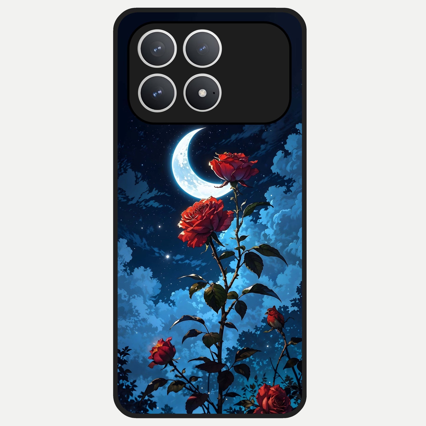  Crimson Rose Moon Glass Case For Poco F8 Pro back cover – full design glossy printed glass finish