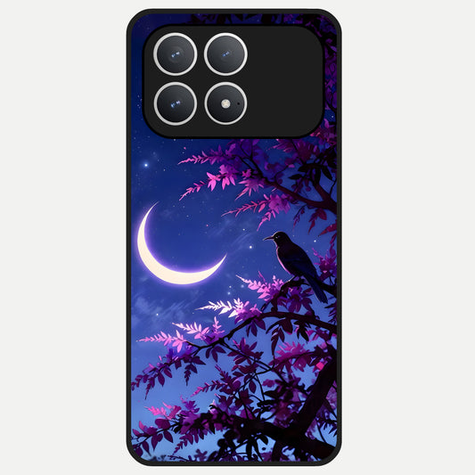  Crow And Moon Scenery Glass Case For Poco F8 Pro back cover – full design glossy printed glass finish