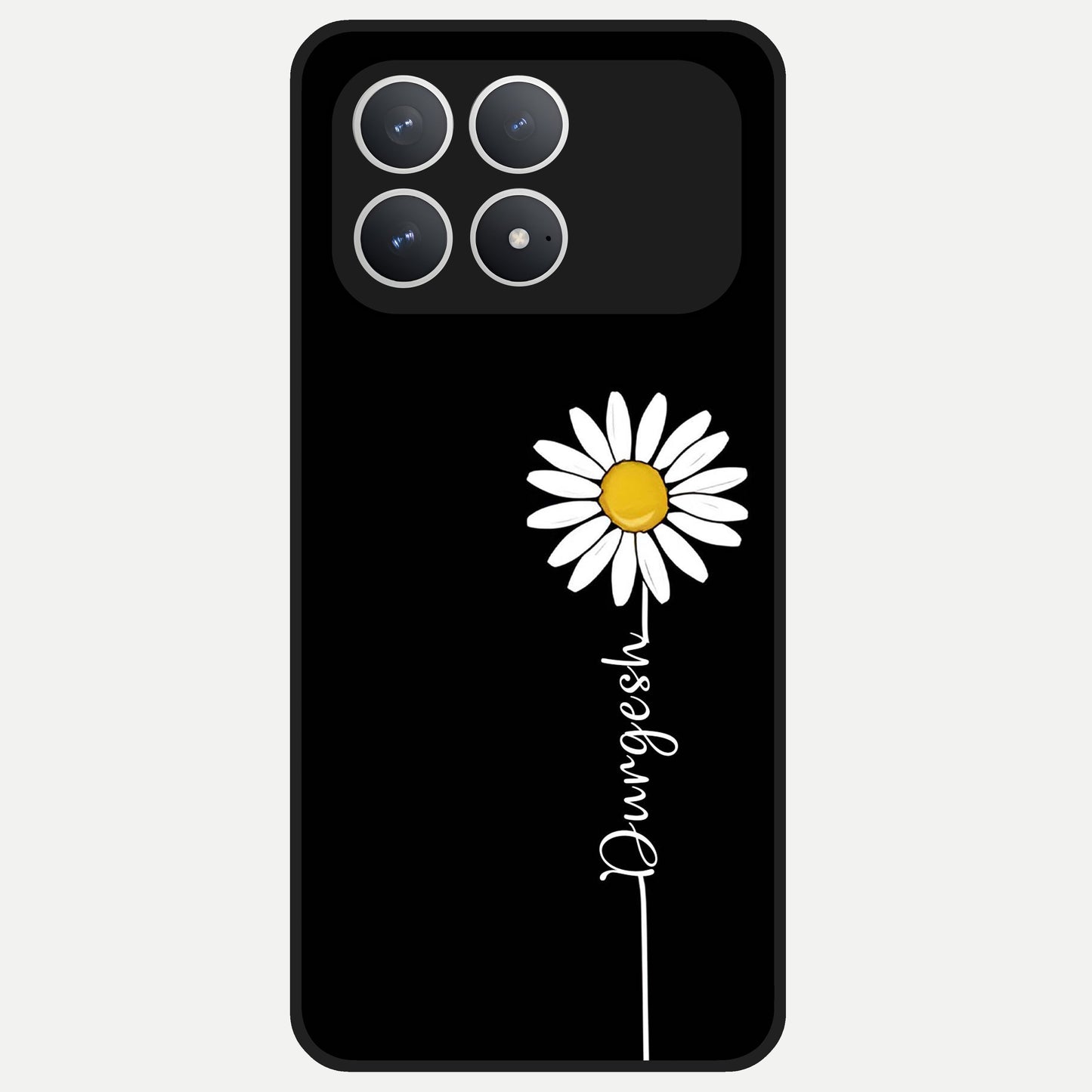 Custom Name White Flower Glass Case For Poco F8 Pro back cover – full design glossy printed glass finish