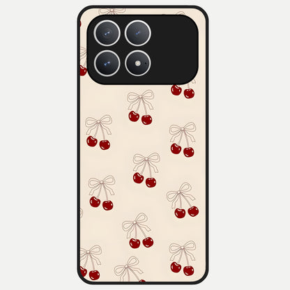  Cute Cherry Pattern Glass Case For Poco F8 Pro back cover – full design glossy printed glass finish