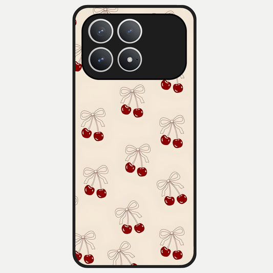  Cute Cherry Pattern Glass Case For Poco F8 Pro back cover – full design glossy printed glass finish