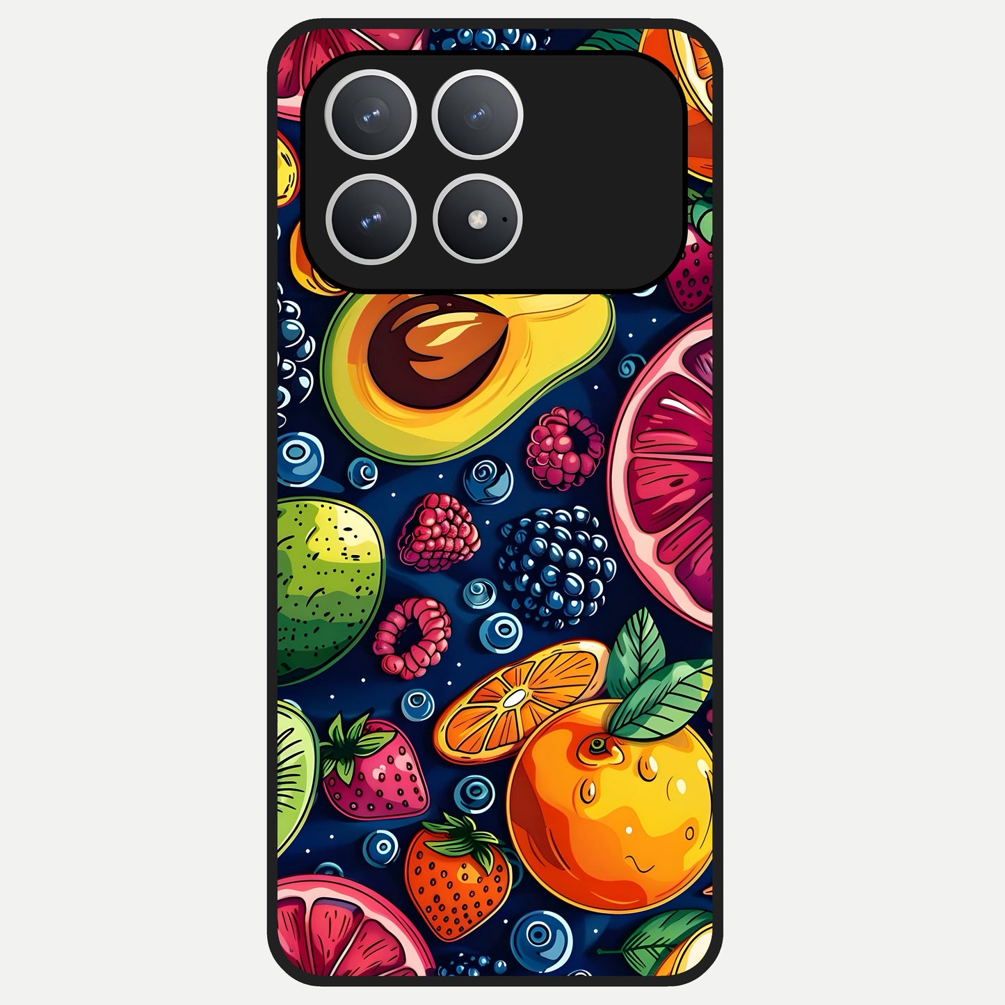  Cute Fruits Art Glass Case For Poco F8 Pro back cover – full design glossy printed glass finish