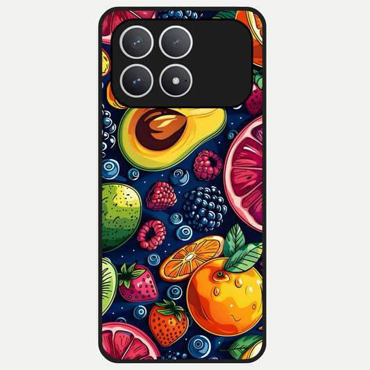  Cute Fruits Art Glass Case For Poco F8 Pro back cover – full design glossy printed glass finish