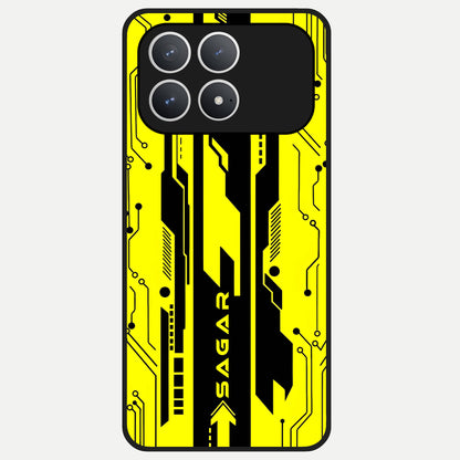  Electric Pulse CYBERPUNK Custom Name Glass Case For Poco F8 Pro back cover – full design glossy printed glass finish