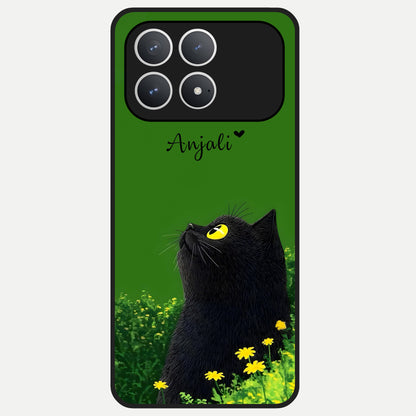  Emerald Cat Custom Name Glass Case For Poco F8 Pro back cover – full design glossy printed glass finish