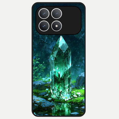  Emerald Light Crystal Glass Case For Poco F8 Pro back cover – full design glossy printed glass finish