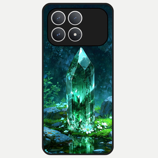  Emerald Light Crystal Glass Case For Poco F8 Pro back cover – full design glossy printed glass finish