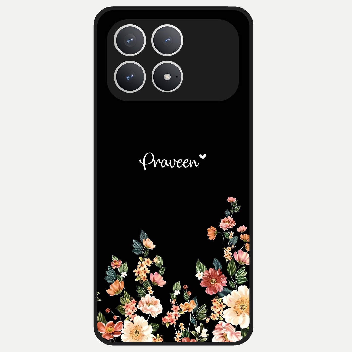  Floral Design Personalized Custom Name Glass Case For Poco F8 Pro back cover – full design glossy printed glass finish