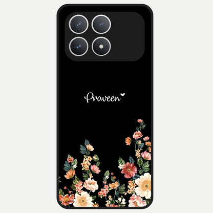  Floral Design Personalized Custom Name Glass Case For Poco F8 Pro back cover – full design glossy printed glass finish