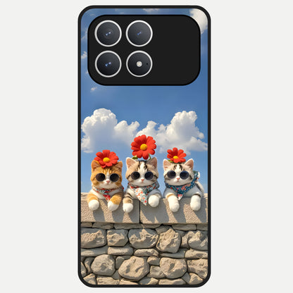  Floral Kitty Squad Glass Case For Poco F8 Pro back cover – full design glossy printed glass finish