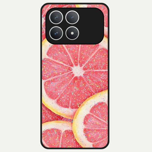  Glitter Grapefruit Glass Case For Poco F8 Pro back cover – full design glossy printed glass finish