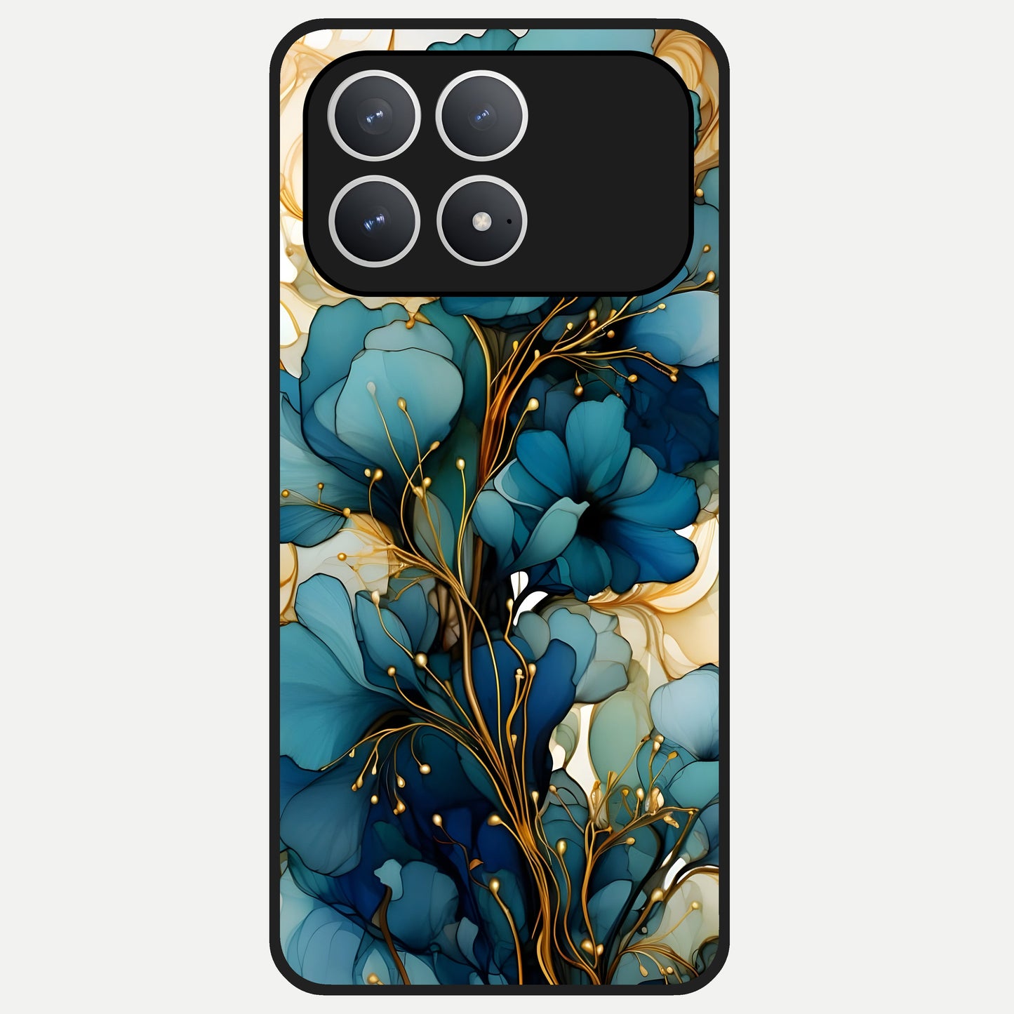  Golden Bloom Symphony Glass Case For Poco F8 Pro back cover – full design glossy printed glass finish