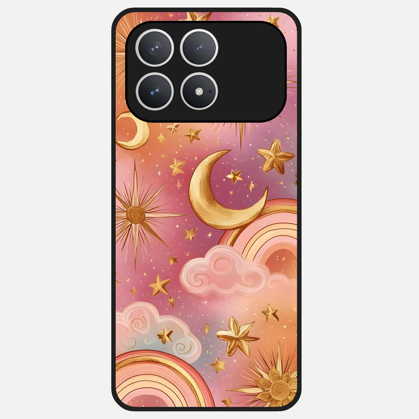  Golden Celestial Dreams Glass Case For Poco F8 Pro back cover – full design glossy printed glass finish