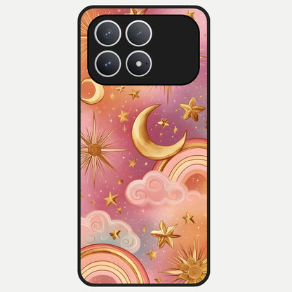  Golden Celestial Dreams Glass Case For Poco F8 Pro back cover – full design glossy printed glass finish