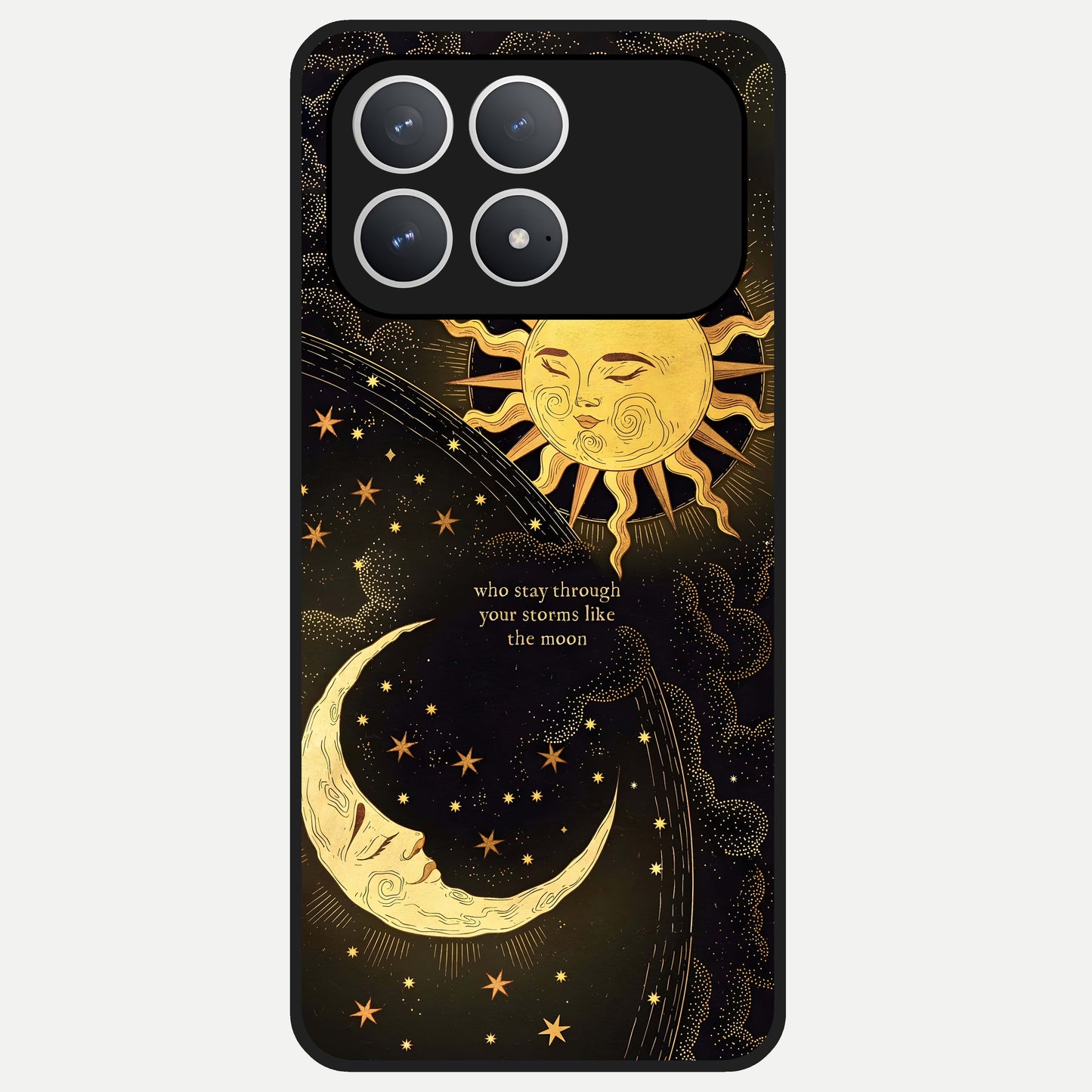  Golden Lunar Love Glass Case For Poco F8 Pro back cover – full design glossy printed glass finish
