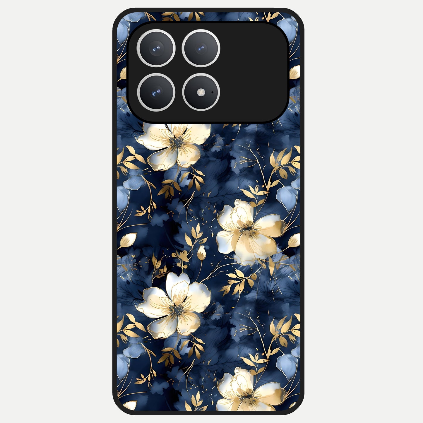  Golden Midnight Bloom Glass Case For Poco F8 Pro back cover – full design glossy printed glass finish