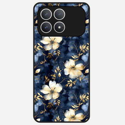  Golden Midnight Bloom Glass Case For Poco F8 Pro back cover – full design glossy printed glass finish