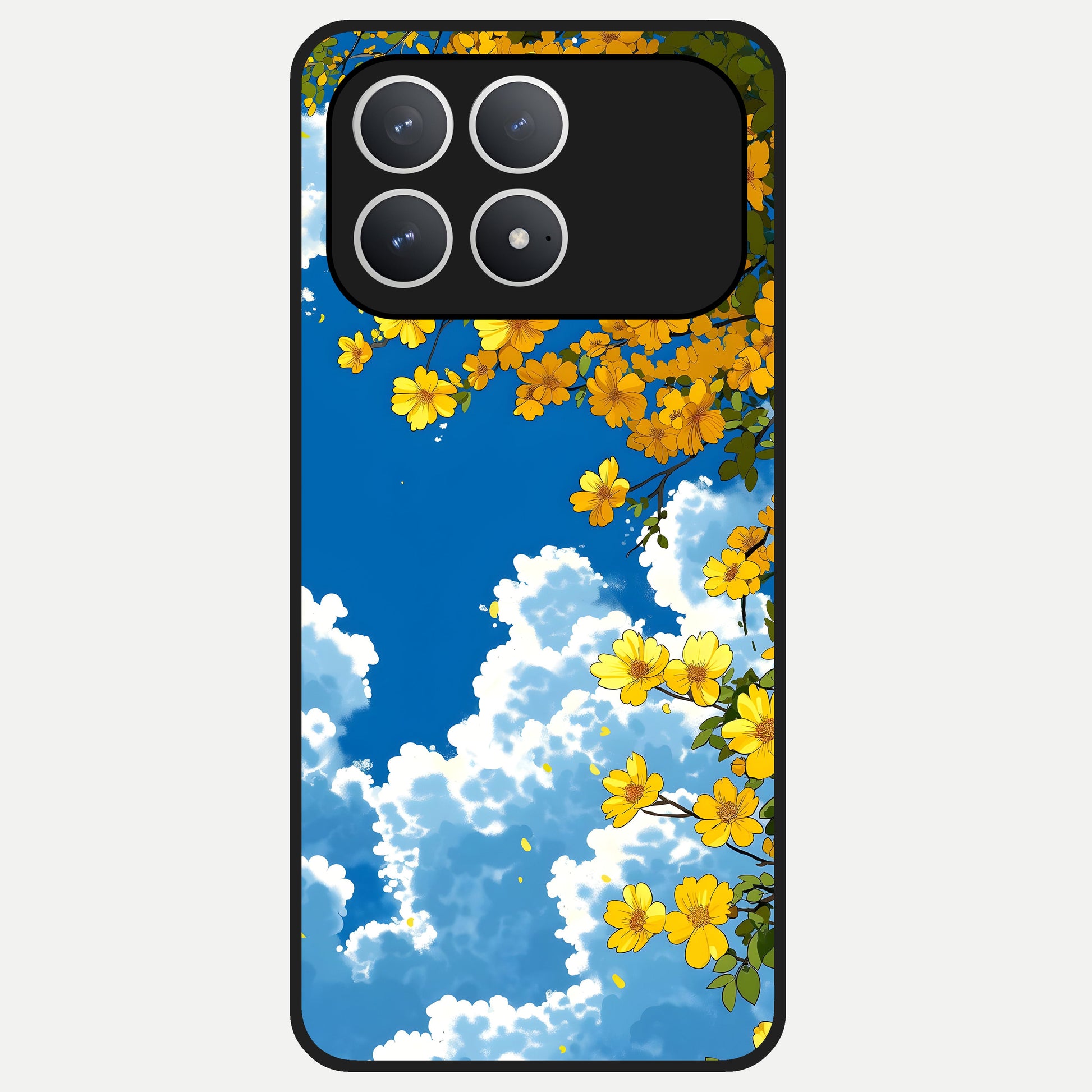  Golden Petal Sky Glass Case For Poco F8 Pro back cover – full design glossy printed glass finish
