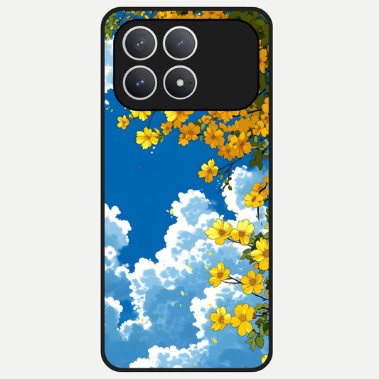  Golden Petal Sky Glass Case For Poco F8 Pro back cover – full design glossy printed glass finish