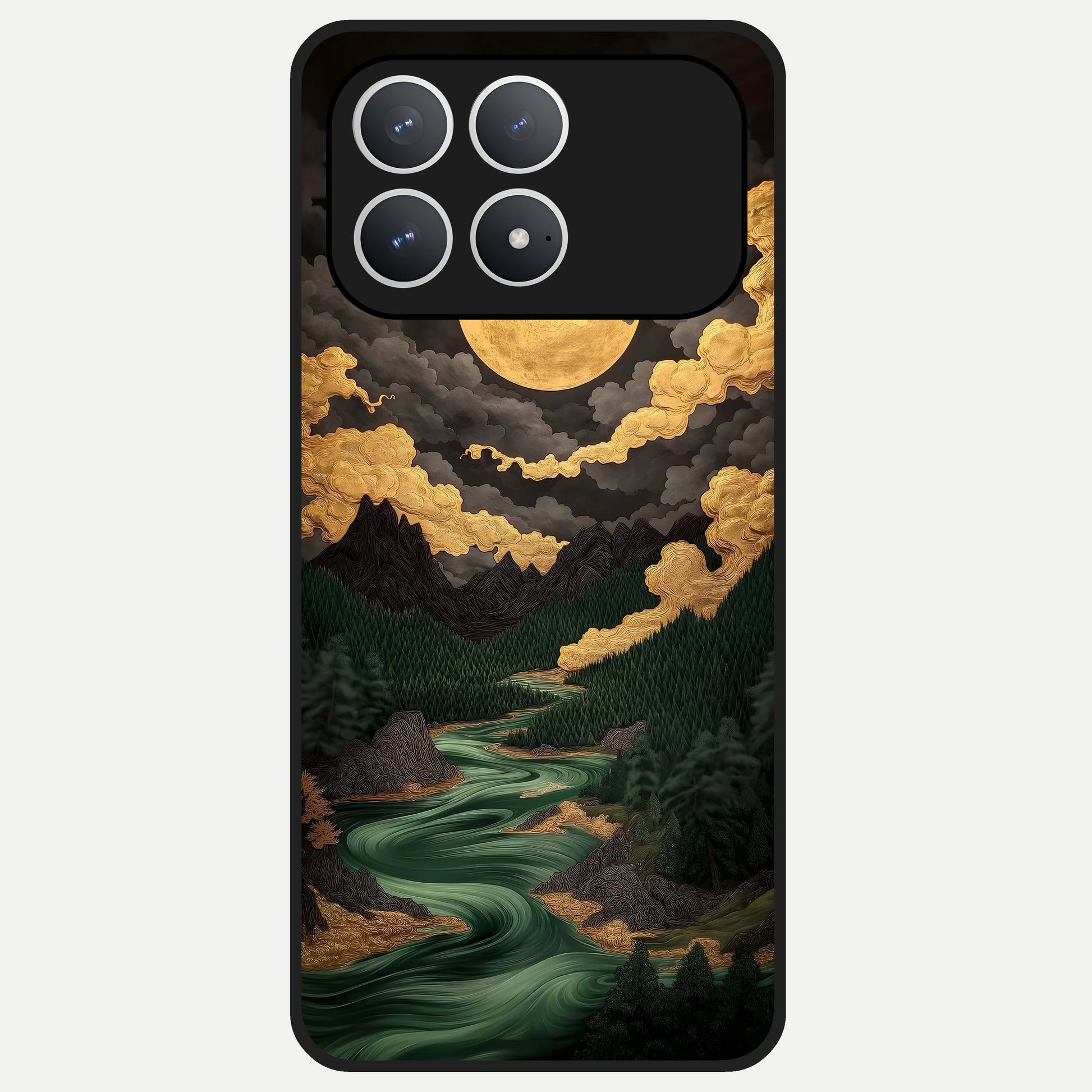  Golden River Moon Glass Case For Poco F8 Pro back cover – full design glossy printed glass finish
