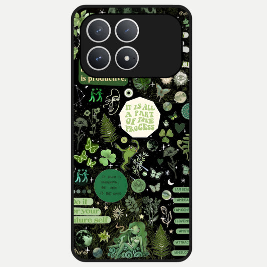  Green Mandala Pattern Glass Case For Poco F8 Pro back cover – full design glossy printed glass finish