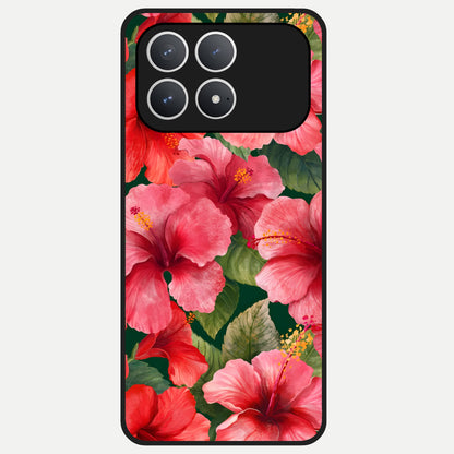  Hibiscus Pattern Glass Case For Poco F8 Pro back cover – full design glossy printed glass finish