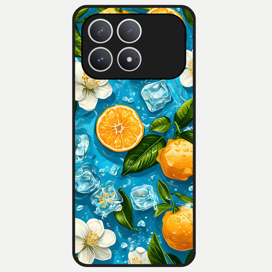  Ice Cube With Orange Glass Case For Poco F8 Pro back cover – full design glossy printed glass finish