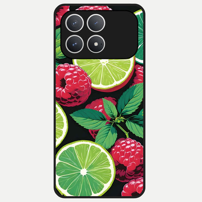  Lime and Raspberry Pattern Glass Case For Poco F8 Pro back cover – full design glossy printed glass finish