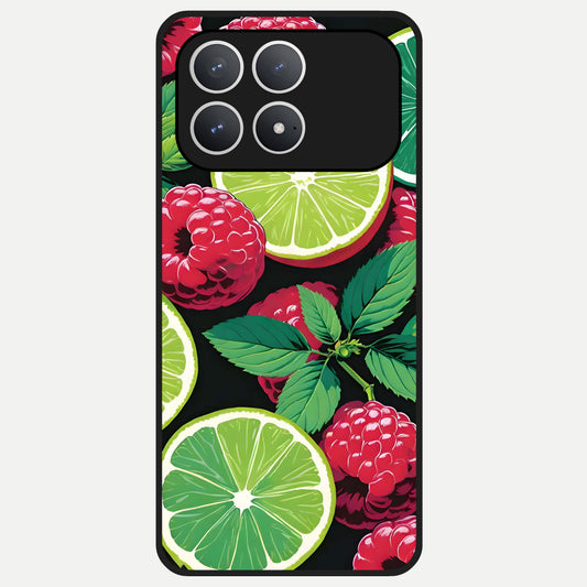  Lime and Raspberry Pattern Glass Case For Poco F8 Pro back cover – full design glossy printed glass finish
