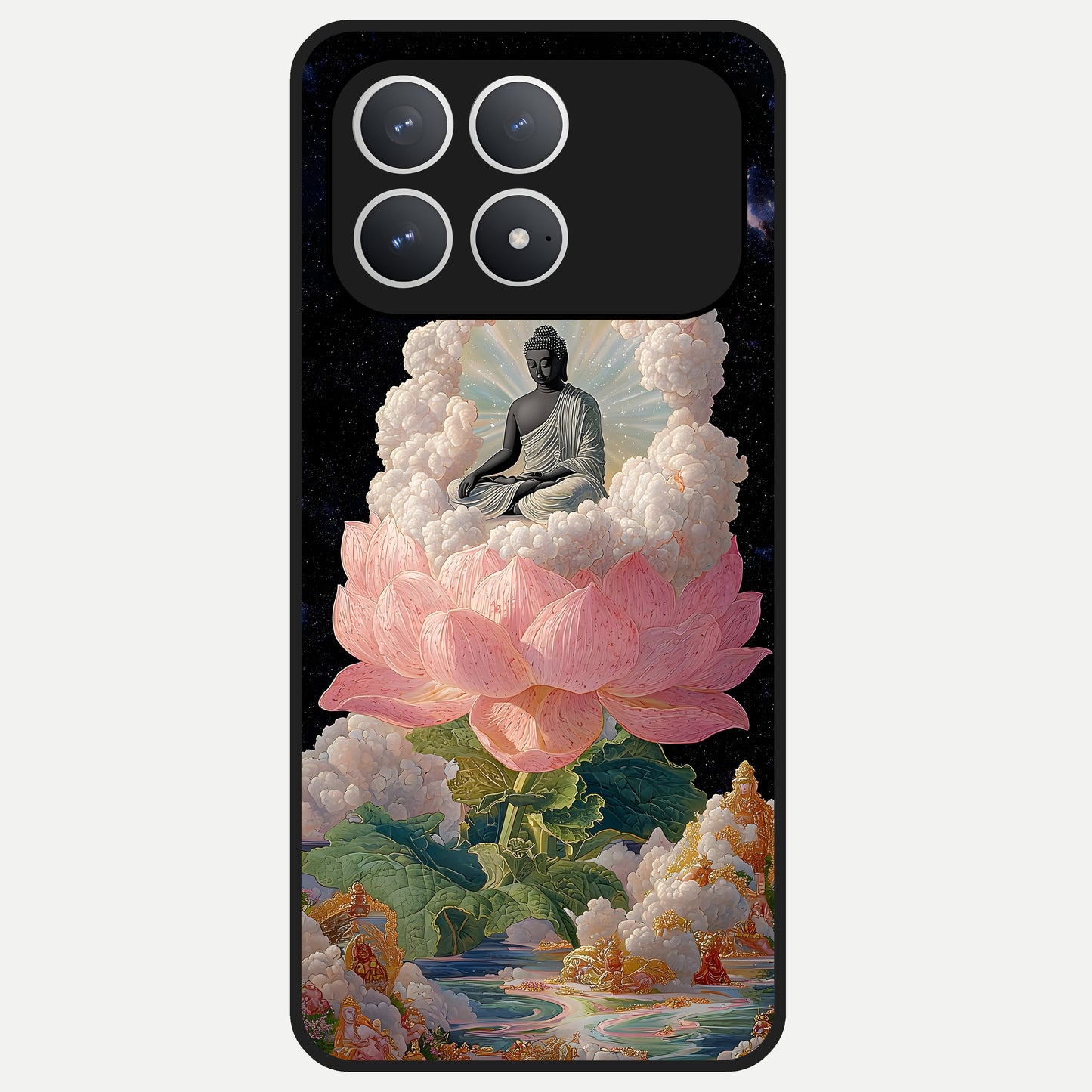  Lotus Divine Peace Glass Case For Poco F8 Pro back cover – full design glossy printed glass finish