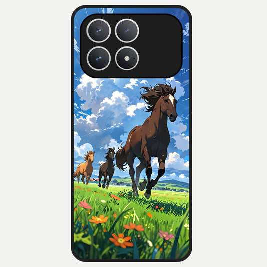  Majestic Horses Galloping Glass Case For Poco F8 Pro back cover – full design glossy printed glass finish