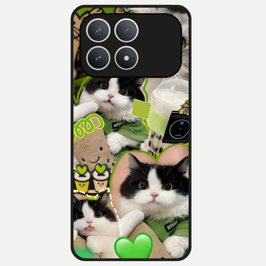  Matcha Cats Mood Glass Case For Poco F8 Pro back cover – full design glossy printed glass finish