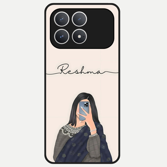  Mirror Mood Muse With Custom Name Glass Case For Poco F8 Pro back cover – full design glossy printed glass finish
