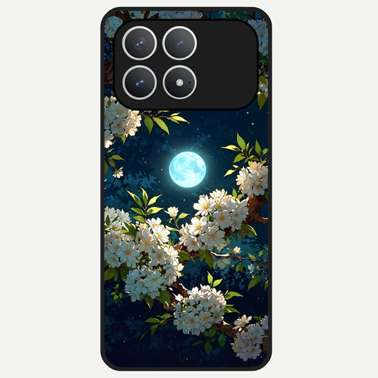  Moonlit Blossom Dream Glass Case For Poco F8 Pro back cover – full design glossy printed glass finish