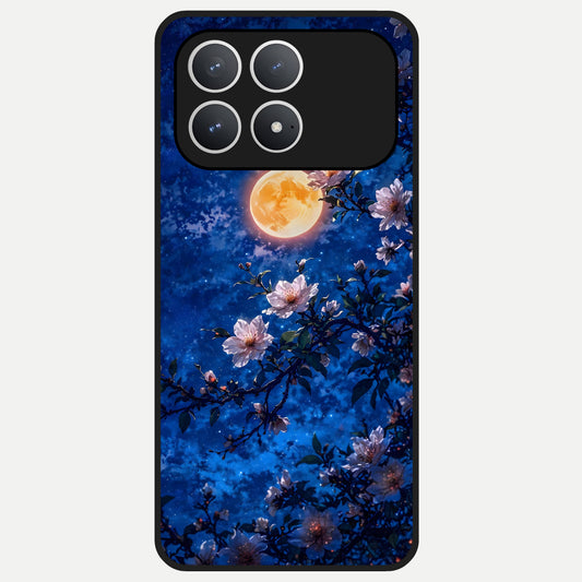  Moonlit Blossoms Night Glass Case For Poco F8 Pro back cover – full design glossy printed glass finish