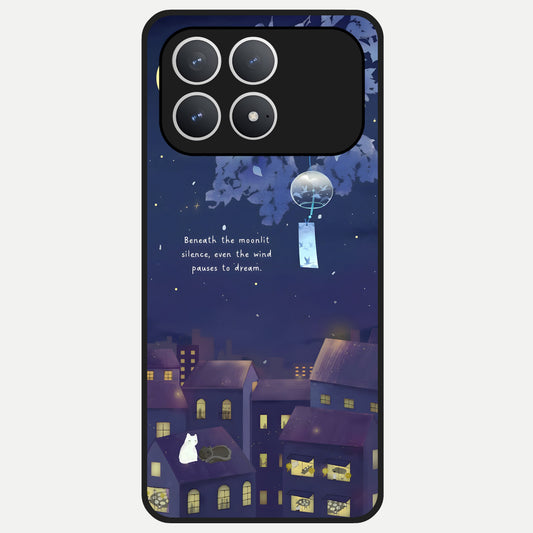  Moonlit Cat Silence Glass Case For Poco F8 Pro back cover – full design glossy printed glass finish