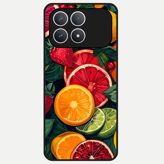  Multiple Fruits Glass Case For Poco F8 Pro back cover – full design glossy printed glass finish
